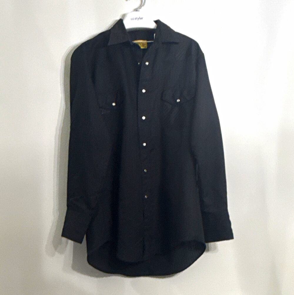 Chute #1 Classic Men's Black Pearl Snap long Point Collar Vintage Western Med
